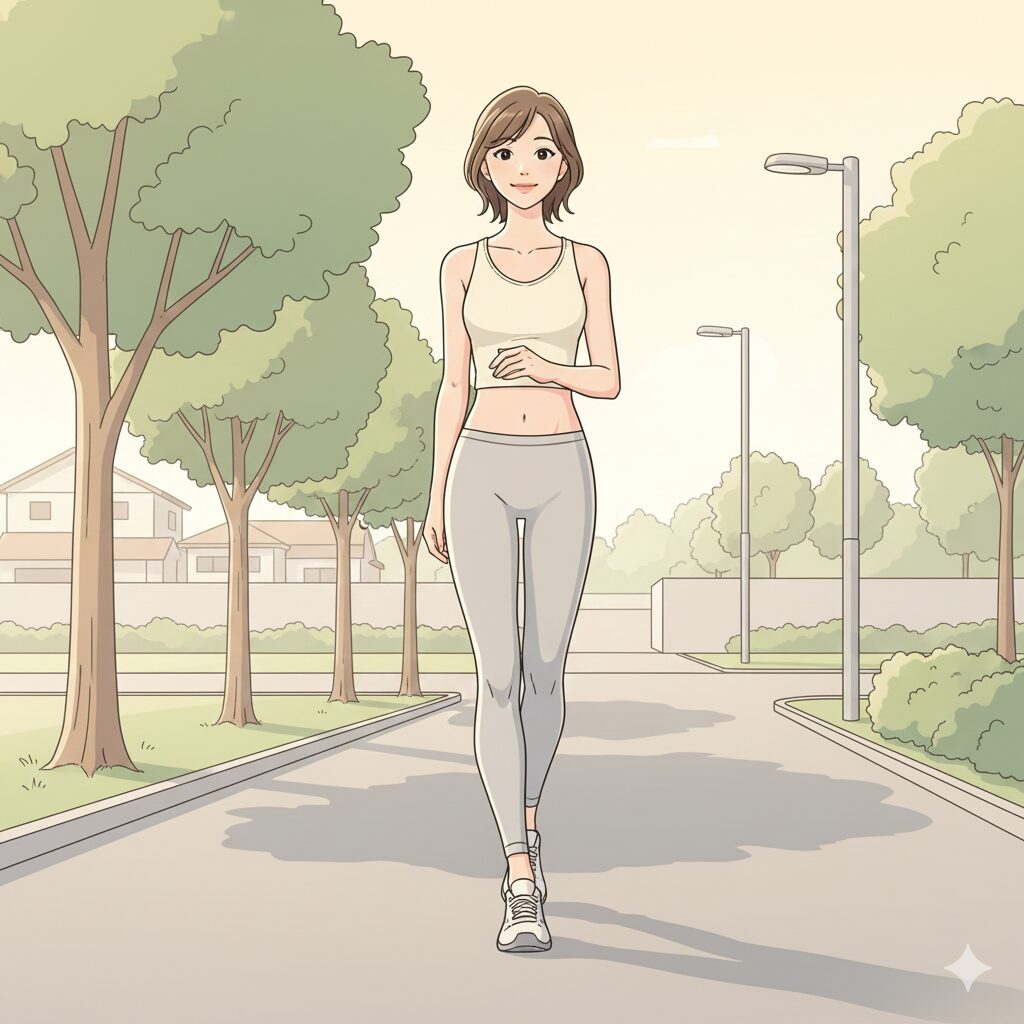 正しい姿勢でウォーキングをする女性のイラスト｜自然体で健康的に歩く習慣